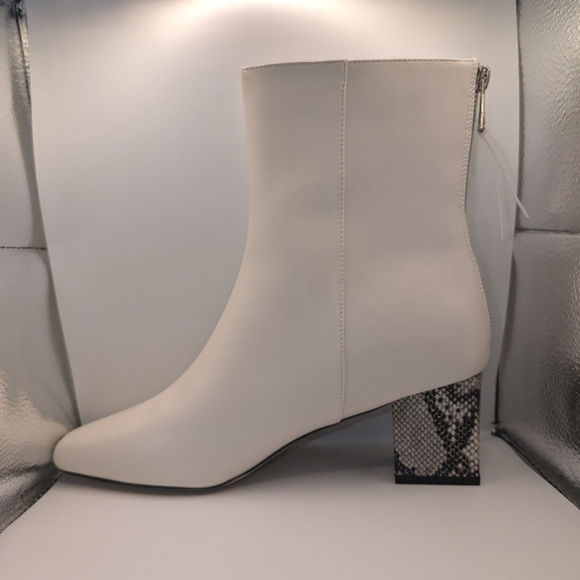 French Connection Women's Tess Zip Elegant White Ankle Boots with Snakeskin Heel - Picture 3 of 8